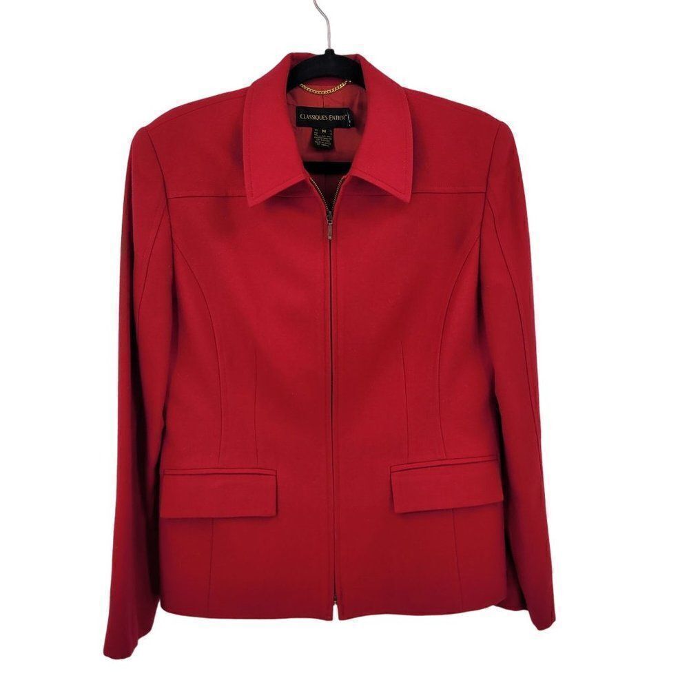 Vintage Classiques Entier Wool Blazer Jacket‎ M Red Zip Up Designer Sanyo Japan